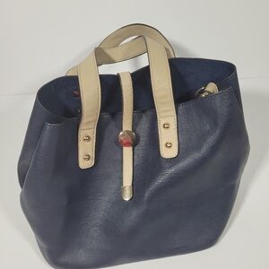 Navy Blue Faux Leather Bag